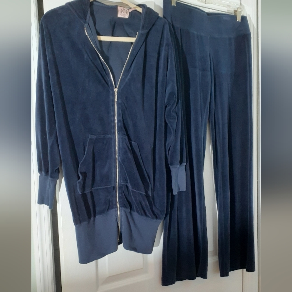 Vintage Juicy Couture Navy Blue Velour Hoodie M - Picture 3 of 12